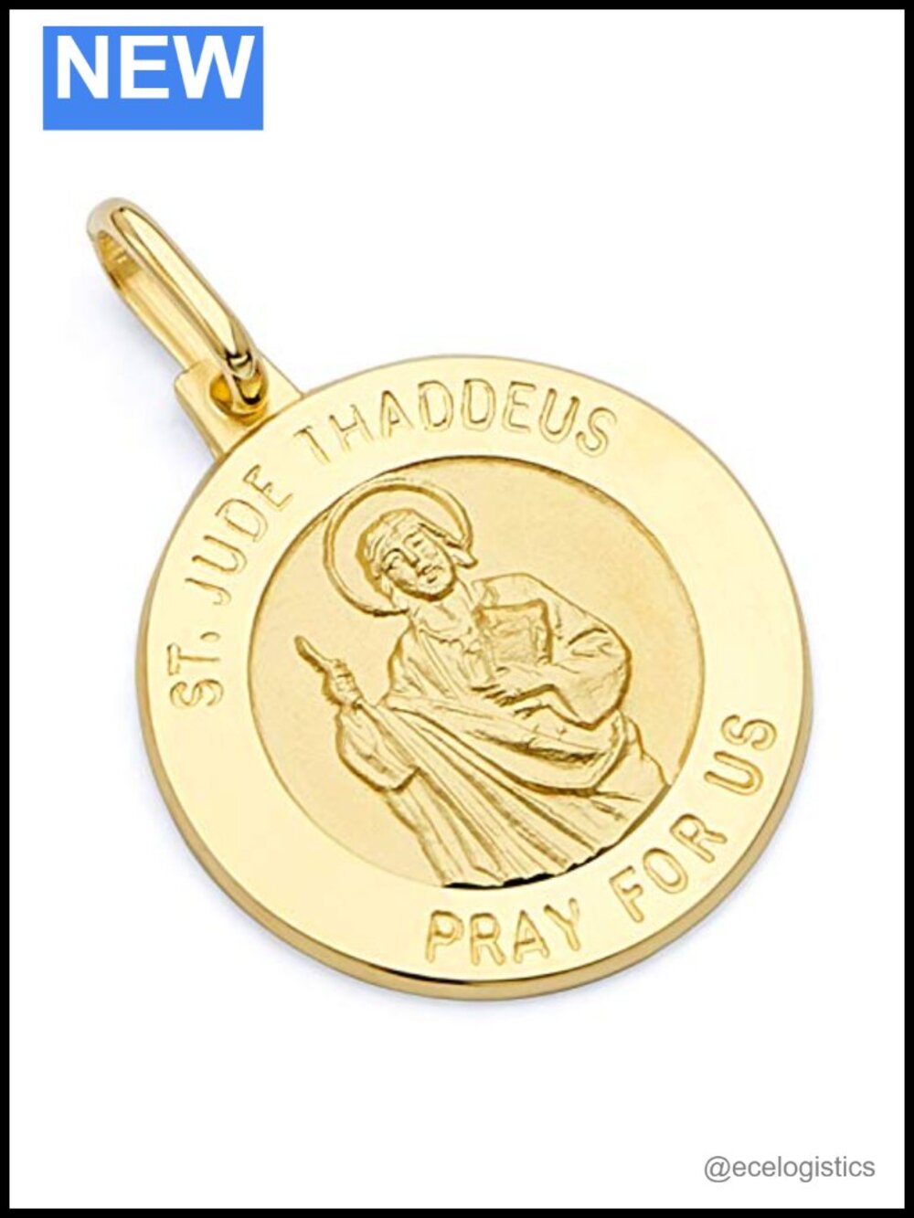 14K Yellow Gold Religious Saint Jude Thaddeus Medal Charm Pendant